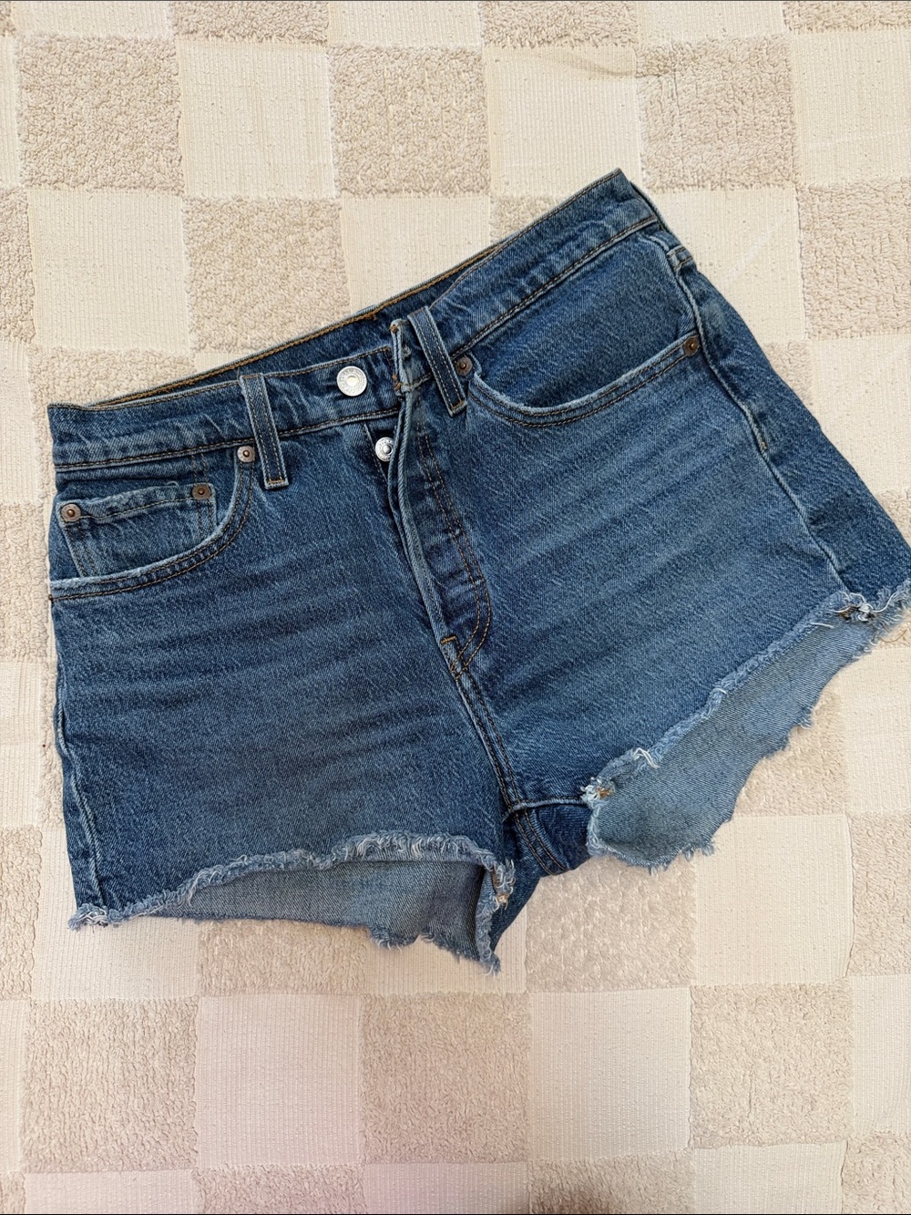 Levi's Blue Denim Raw-Hem Cutoff Shorts 27 - Picture 2 of 5